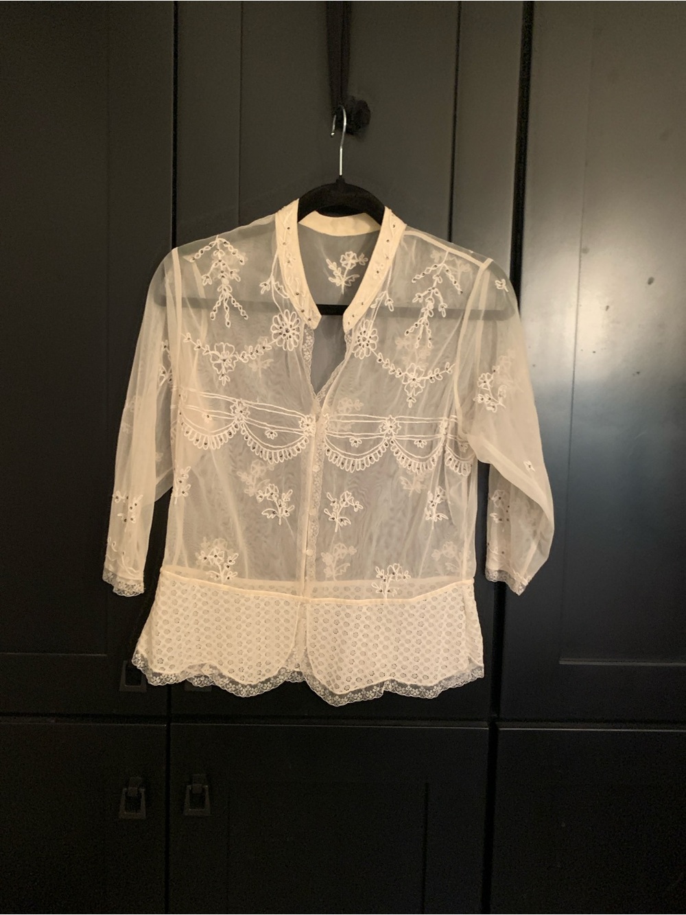 Sheer Embroidered Lace Blouse - Ivory